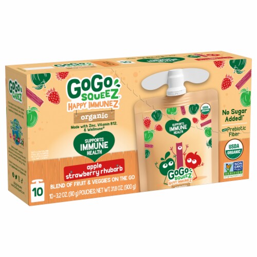 GoGo Squeez Happy Immunez Strawberry Rhubarb Snack Pouch Perspective: left