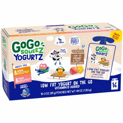 GoGo SqueeZ YogurtZ Peach & Mango Variety Pack Perspective: left