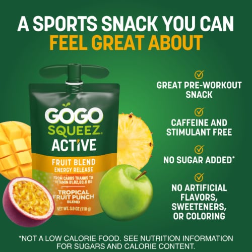 GoGo squeeZ Active Fruit Blend with B Vitamins, Energy Release* Tropical Fruit Punch Perspective: left