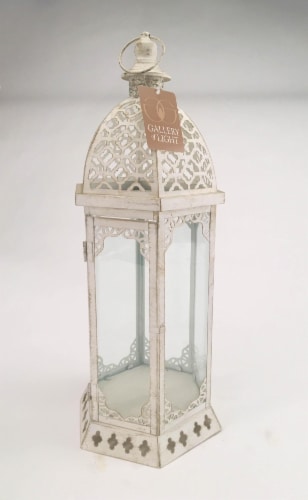 Home Locomotion 849179027056 Graceful Distressed Lantern, White - Large Perspective: left