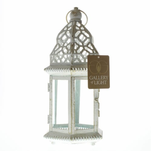 Home Locomotion 849179027063 Distressed Lantern, White - Small Perspective: left