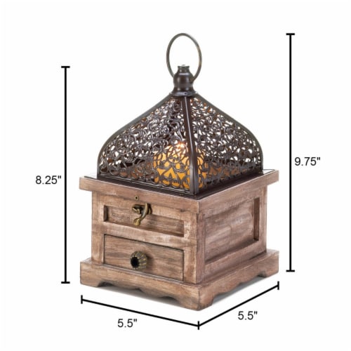 Aewholesale 10018059 8 in. Flip-Top Wood Lantern with Drawer Perspective: left