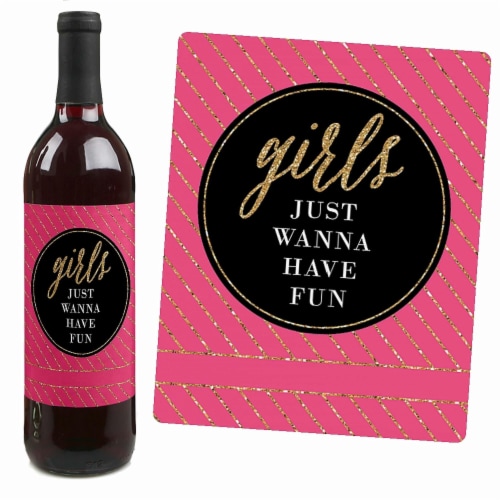 Big Dot of Happiness Girls Night Out Bachelorette Party Gift Wine Bottle Label Stickers 4 Ct Perspective: left