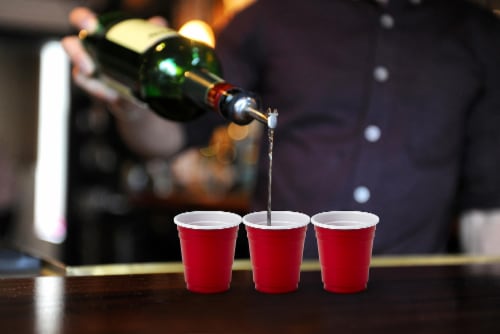 20 Pack Shot Glasses - 1.5 oz Acrylic Party Cup - Red Plastic Shot Glass Perspective: left