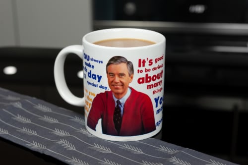 Mister Rogers Sweater Changing Mug | Sweater Changes With Heat | Holds 16 Ounces Perspective: left