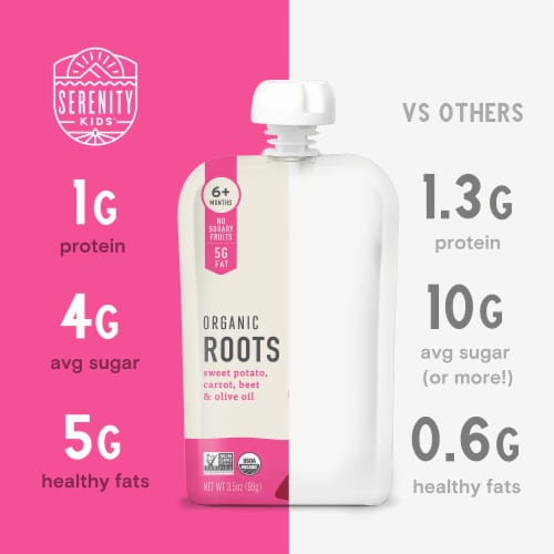 Serenity Kids Organic Roots with Organic Olive Oil Baby Food Pouch Perspective: left