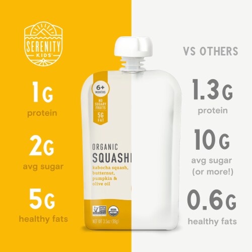 Serenity Kids Organic Squashes with Organic Olive Oil Baby Food Pouch Perspective: left