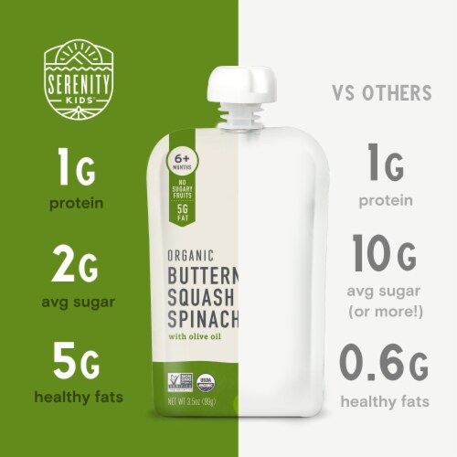 Serenity Kids Organic Butternut & Spinach with Organic Olive Oil Pouch Perspective: left