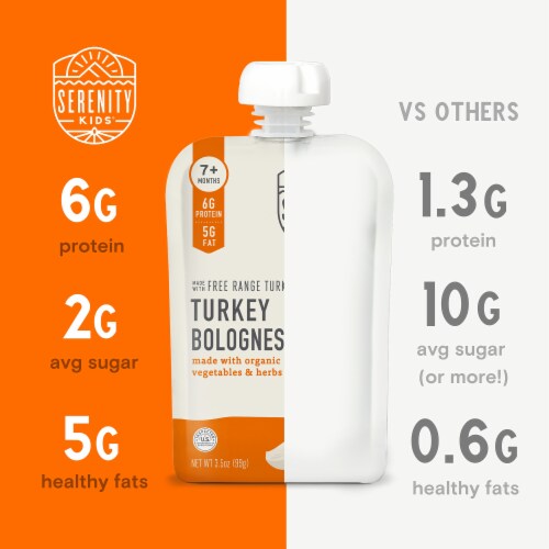 Serenity Kids Turkey Bolognese with Bone Broth, Organic Vegetables & Herbs Pouch, 3.5oz Perspective: left
