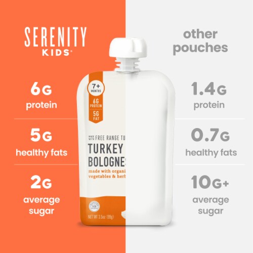 Serenity Kids Turkey Bolognese with Bone Broth, Organic Vegetables & Herbs Pouch, 3.5oz Perspective: left