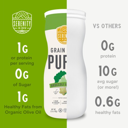 Serenity Kids Broccoli & Spinach Grain Free Puffs Baby & Toddler Snacks Perspective: left