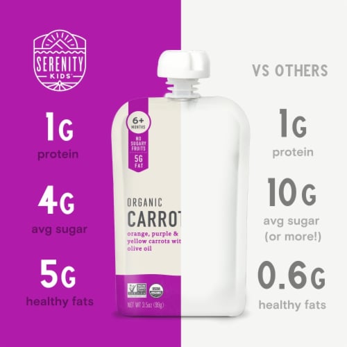 Serenity Kids Organic Carrots with Organic Olive Oil Baby Food Pouch - 3.5oz Perspective: left