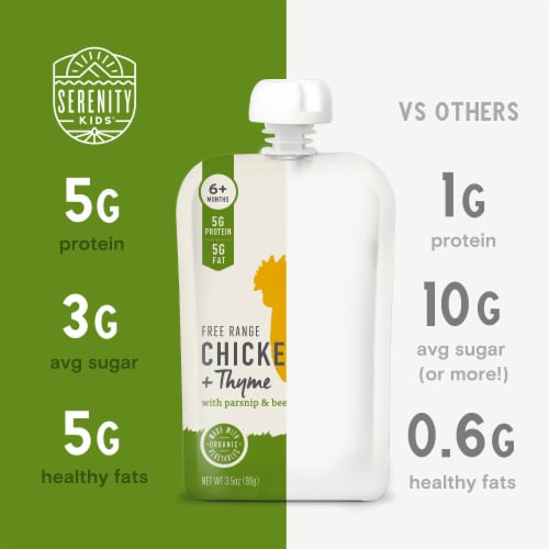 Serenity Kids Free Range Chicken & Thyme with Organic Parsnip & Beet Pouch, 3.5oz Perspective: left