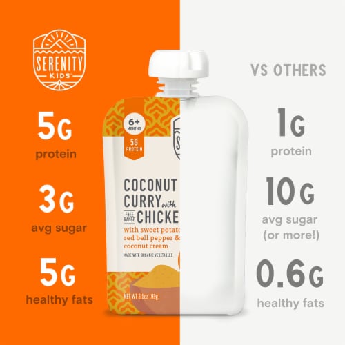 Serenity Kids Coconut Curry Chicken with Organic Vegetables Pouch, 3.5oz Perspective: left