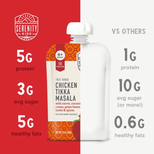Serenity Kids Chicken Tikka Masala with Organic Vegetables Pouch, 3.5oz Perspective: left
