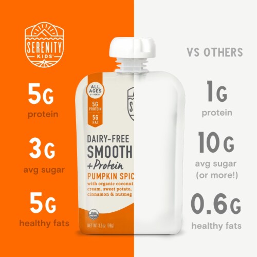 Serenity Kids Dairy Free Smoothies, Pumpkin Spice Pouch Perspective: left