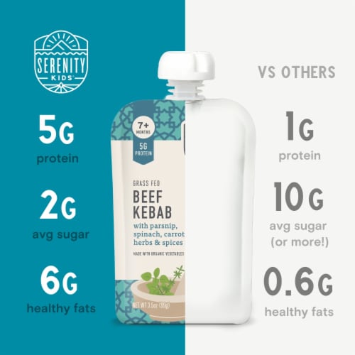 Serenity Kids Beef Kebab with Organic Vegetables Pouch, 3.5oz Perspective: left