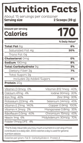 KOS Organic Chocolate Flavor Plant Protein Powder Perspective: left