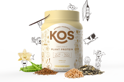 KOS Organic Vanilla Flavor Plant Protein Powder Perspective: left