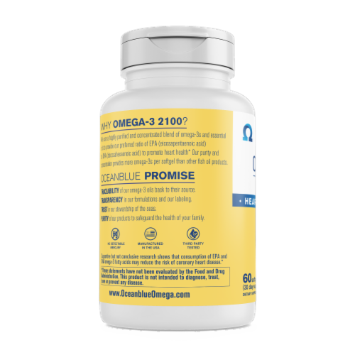 Oceanblue® High Potency Natural Orange Flavor Omega-3 2100® Soft Gels 2100mg Perspective: left