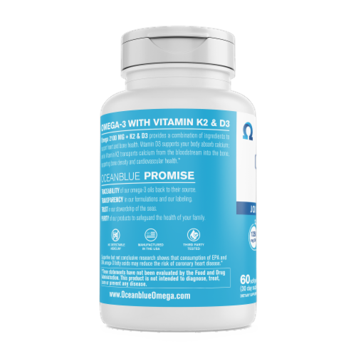 Oceanblue® Professional Omega-3 2100® with D3 and K2 Softgels Perspective: left