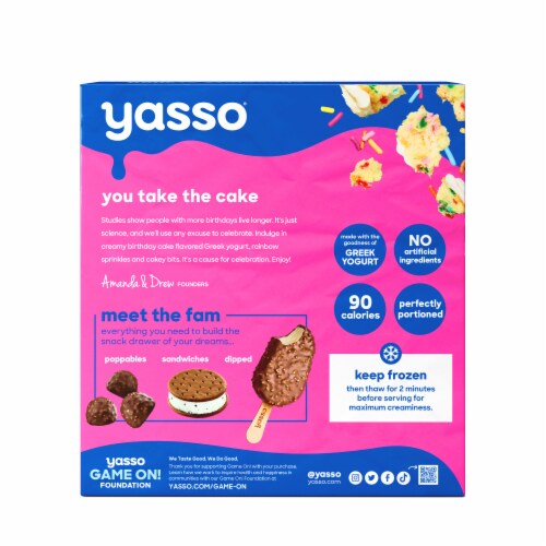 Yasso Frozen Greek Yogurt Birthday Cake Bars Perspective: left