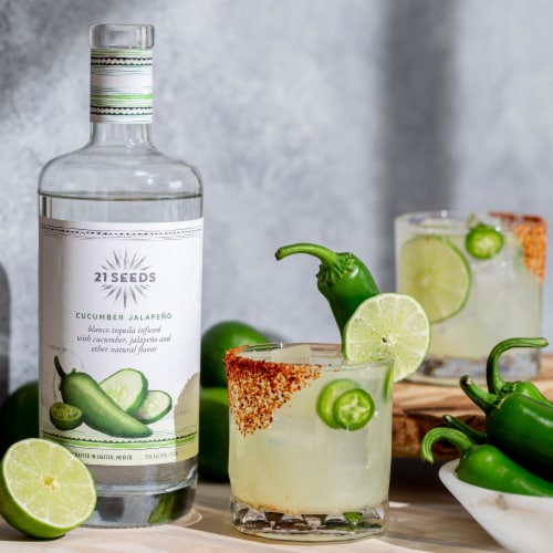21 SEEDS Cucumber Jalapeno Infused Blanco Tequila Perspective: left