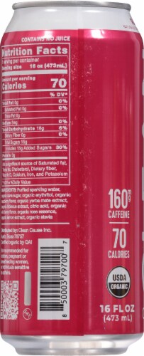 Clean Cause® Raspberry Sparkling Yerba Mate Energy Drink Perspective: left