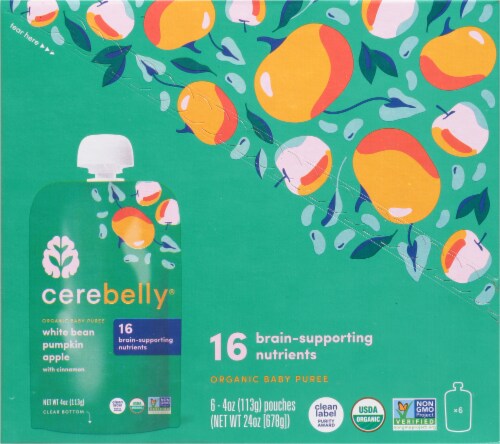 Cerebelly Organic White Bean Pumpkin Apple Baby Food Puree Perspective: left