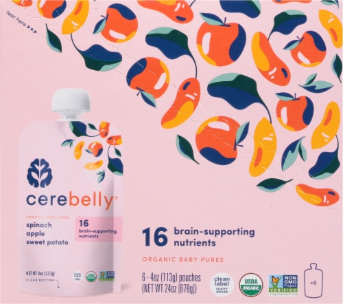 Cerebelly Organic Spinach Apple Sweet Potato Baby Food Puree Perspective: left