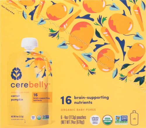Cerebelly Organic Carrot Pumpkin Baby Food Puree Perspective: left