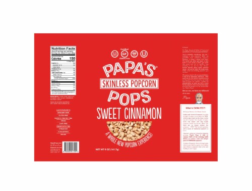 Papa’s Pops Sweet Cinnamon Skinless Popcorn Perspective: left