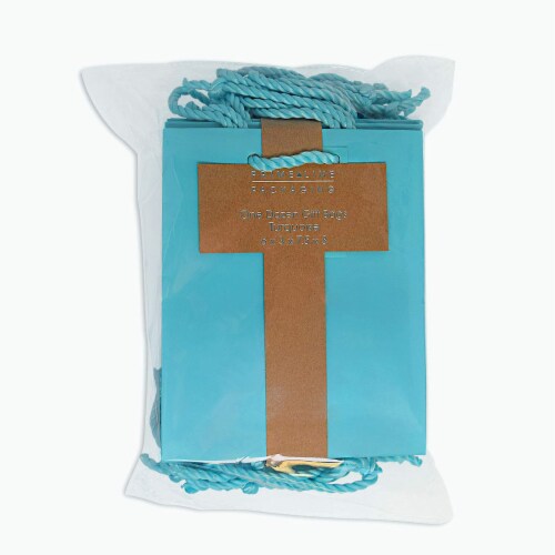Occasionall Designer Turquoise Paper Gift Wrap Bags with Handles Solid Colors 12Pcs - 6x3x7.5 Perspective: left