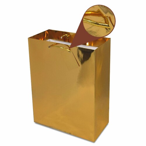 Gold Foil Gift bags with Handles, Designer Solid Gold Paper Gift Wrap Bag Perspective: left