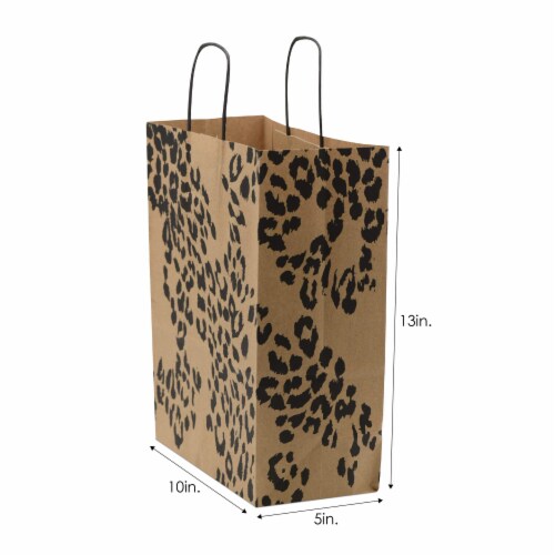 Prime Line Packaging Brown Paper Bags with Handles Animal Prints Leopard Bulk 25 Pk 10x5x13 25 Pcs Foods Co