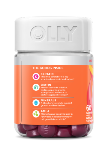 Olly Tropical Citrus Flavored Heavenly Hair Supplement Gummies Perspective: left