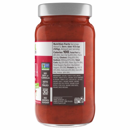 Primal Kitchen Arrabbiata Marinara Sauce Perspective: left