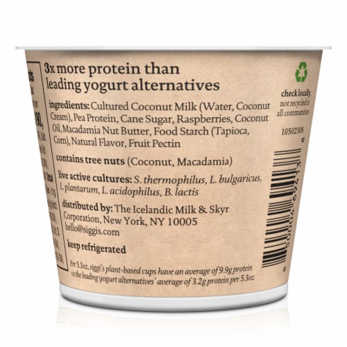 Siggi's® Plant Based Raspberry Coconut Blend Yogurt Perspective: left