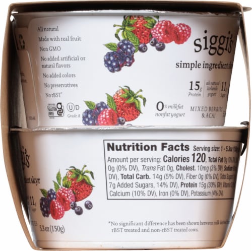 Siggi's™ Simple Ingredient Skyr Mixed Berries & Acai Non-Fat Yogurt Perspective: left