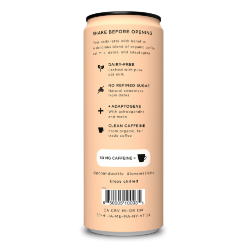 Pop & Bottle Mocha Oat Milk Latte +Adaptogens™ Perspective: left