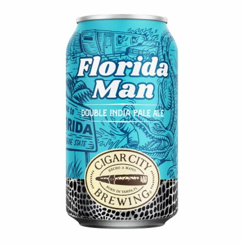 Cigar City Brewing® Florida Man™ Double India Pale Ale Craft Beer Cans Perspective: left