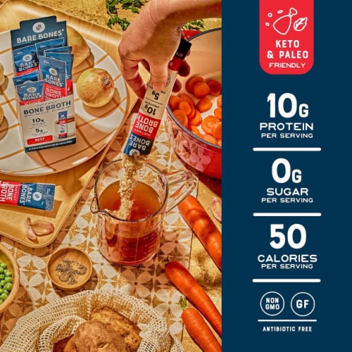 Bare Bones Instant Beef Flavored Bone Broth 4 - 0.53 oz Packets Perspective: left
