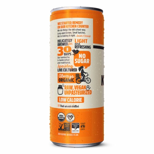 Remedy Orange Splash Flavored No Sugar Kombucha Perspective: left
