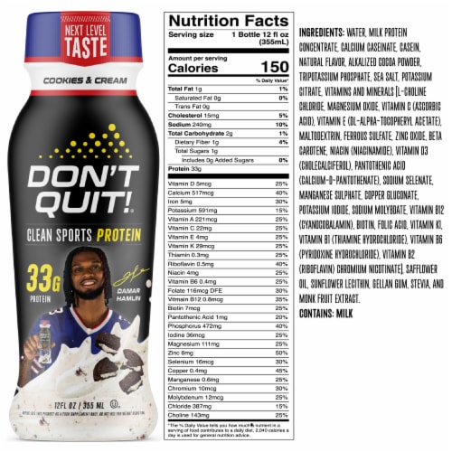 Don't Quit Clean Sport Protein Cookies and Cream Shake Perspective: left