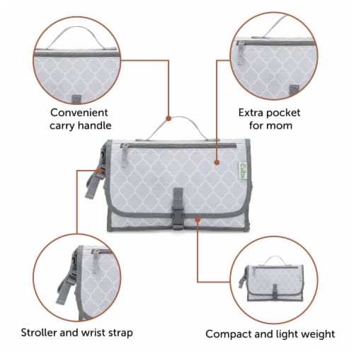 Baby Portable Changing Pad, Diaper Bag, Travel Mat Station, Large, Grey Pattern Perspective: left