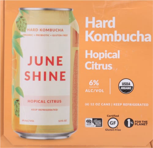 JuneShine Hopical Citrus Hard Kombucha Perspective: left