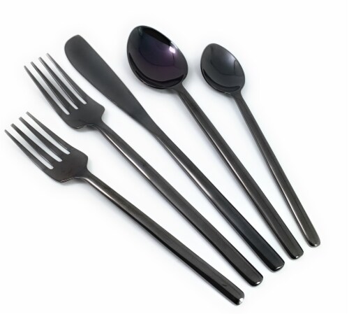 Vibhsa Stainless Steel Modern Flatware Set - Black Perspective: left