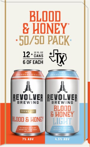 Revolver Brewing Blood & Honey Ale Cans Perspective: left