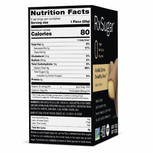 RxSugar Vanilla Creme Swealthy Snax, Diabetes & Keto Friendly, Sugar-Free Candy Bars Perspective: left