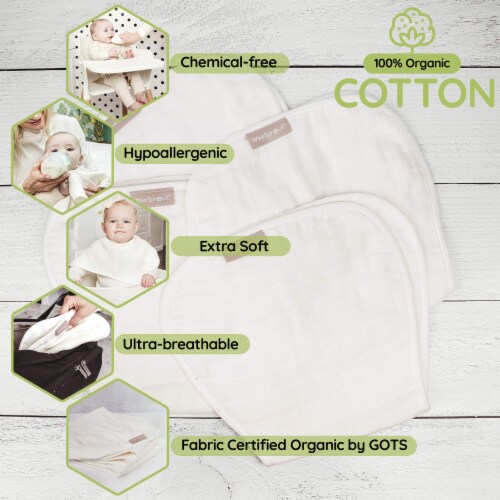WeeSprout Unisex Organic Towel Cotton Burp Cloths, Ultra-Absorbent Layers, White, Set of 4 Perspective: left
